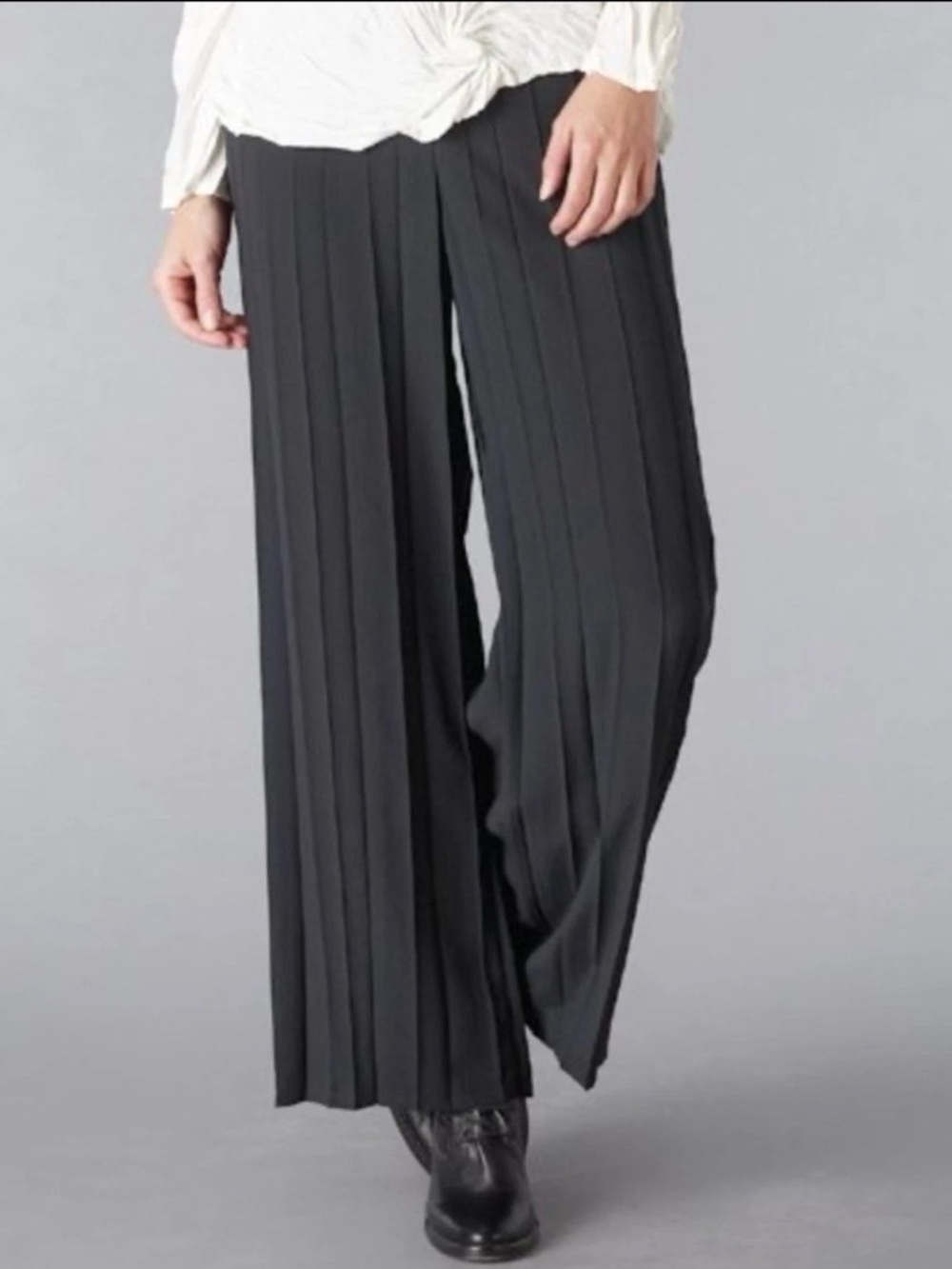 Babette SF Black Pleated City Pants High Rise Elastic Waist Relaxed Lagenlook M